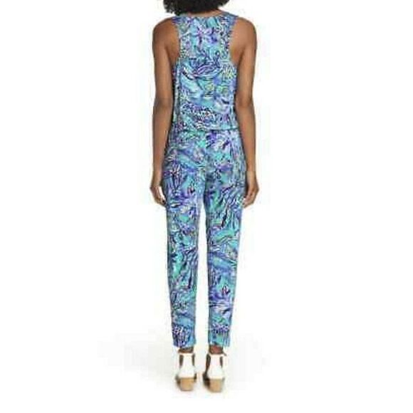 Lilly Pulitzer Paulina Jumpsuit, Size XXS, Bennet Blue Sneak a Peak Print - Picture 2 of 12